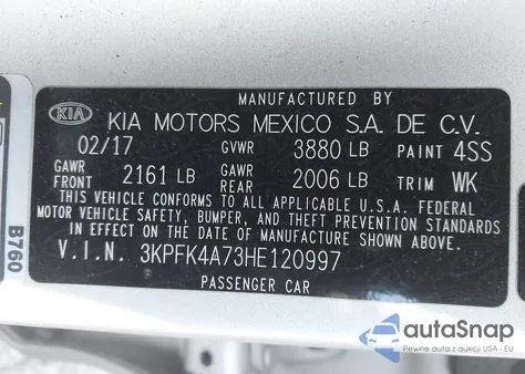 2017 Kia Forte Lx из США, поврежденный, VIN 3KPFK4A73HE120997